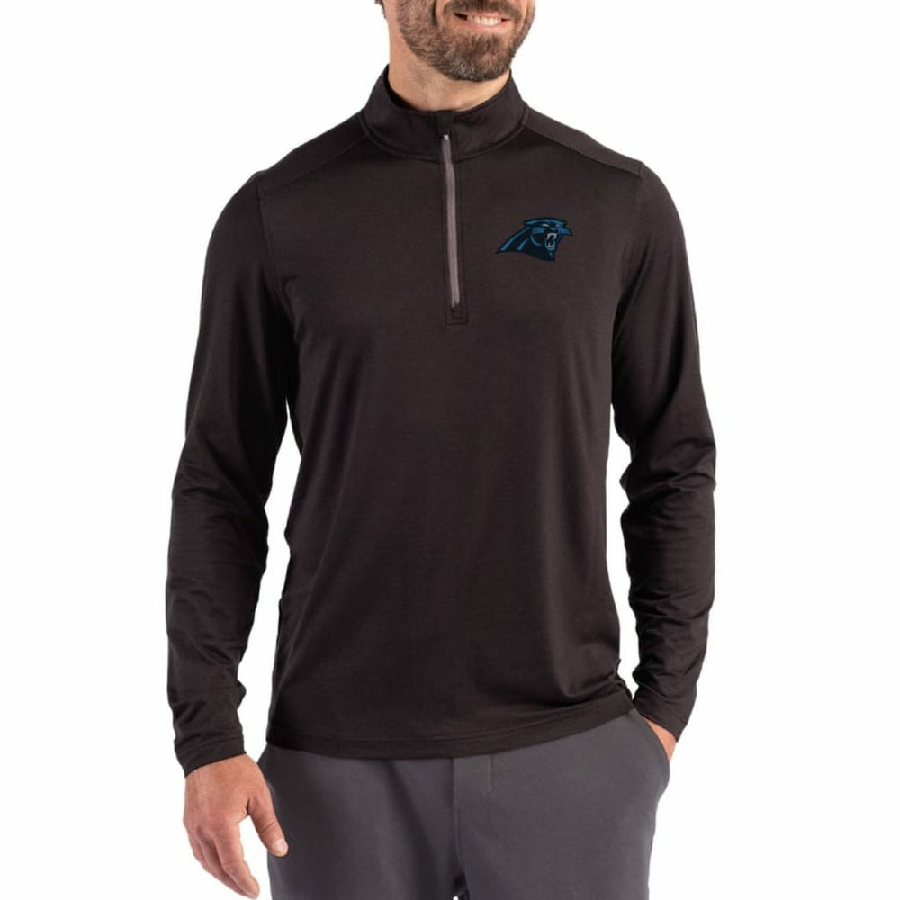 Carolina Panthers Cutter & Buck Coastline Epic Comfort Recycled Quarter-Zip Pullover - Black cheap