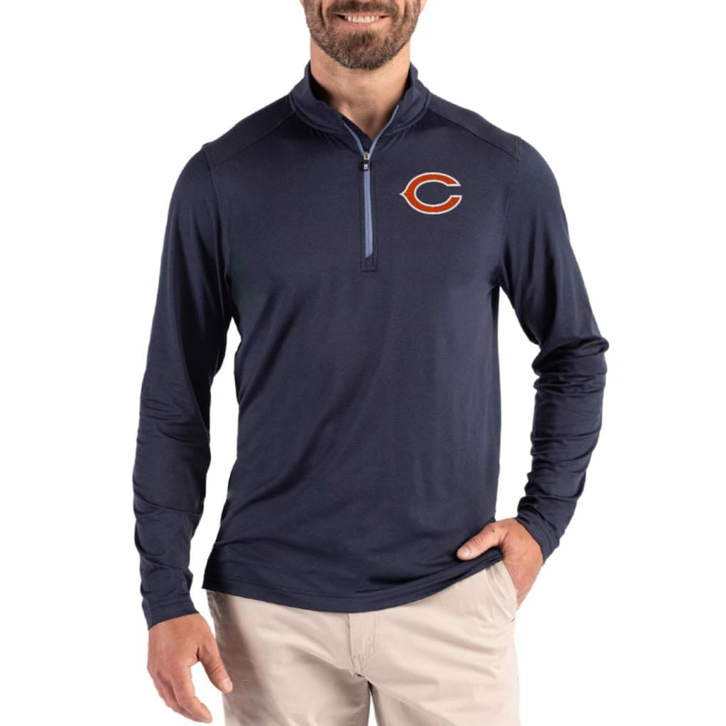 Chicago Bears Cutter & Buck Coastline Epic Comfort Recycled Quarter-Zip Pullover - Navy for sale
