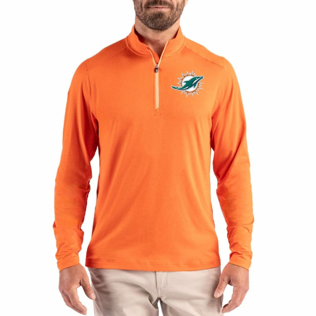 Miami Dolphins Cutter & Buck Coastline Epic Comfort Recycled Quarter-Zip Pullover - Orange cheap