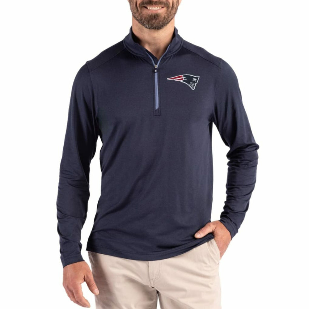 New England Patriots Cutter & Buck Coastline Epic Comfort Recycled Quarter-Zip Pullover - Navy for sale