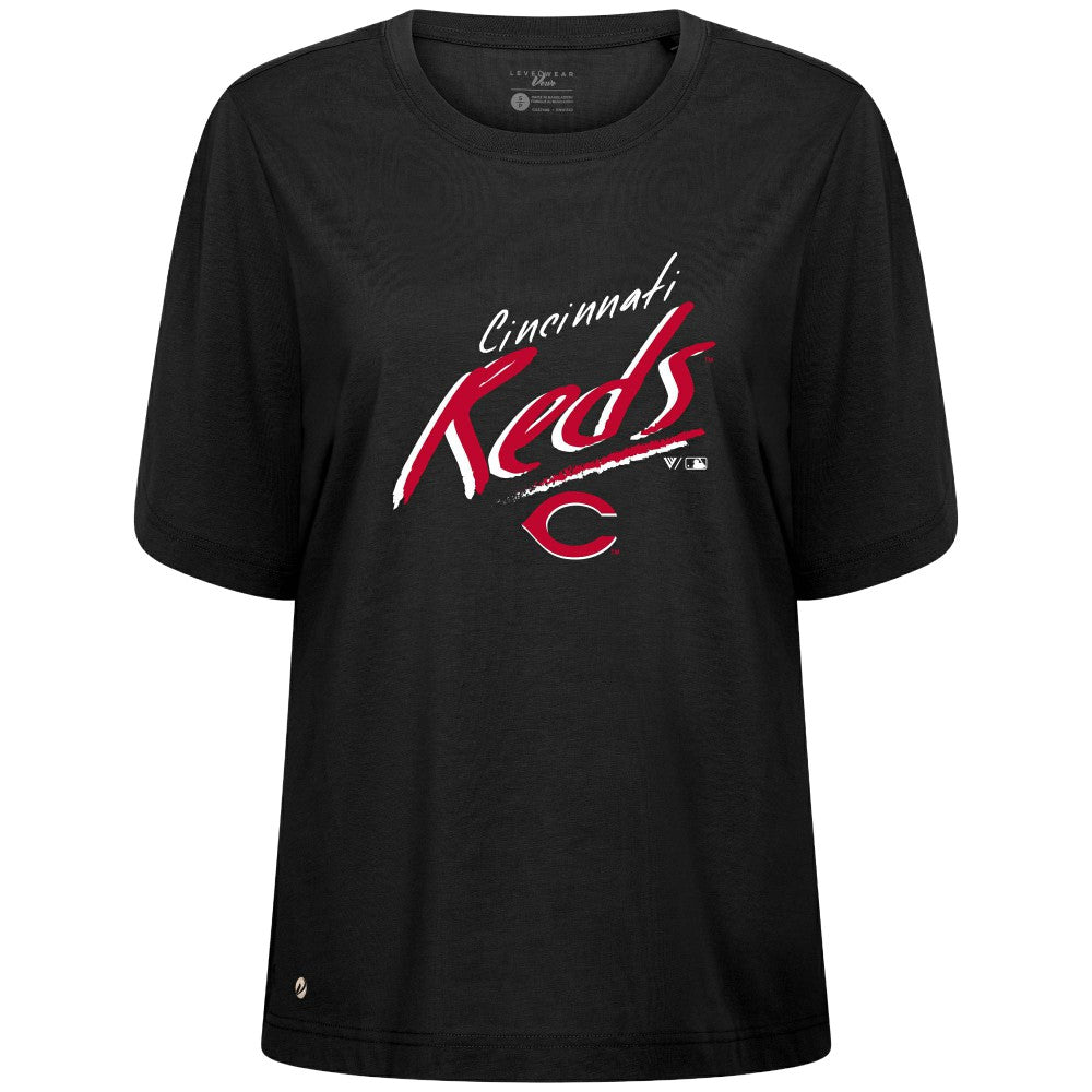Cincinnati Reds Levelwear Women's Bloom Sizzle T-Shirt - Black