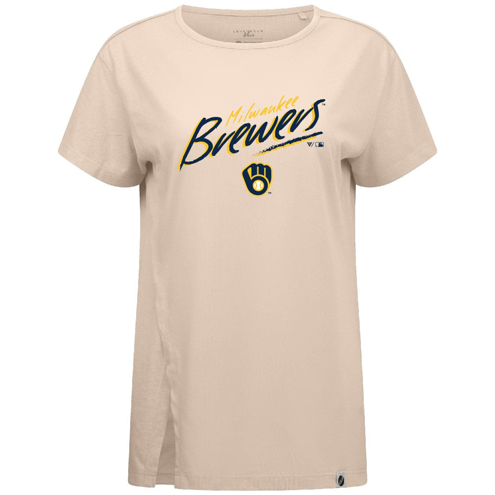 Milwaukee Brewers Levelwear Women's Influx Sizzle T-Shirt - Khaki