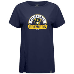 Milwaukee Brewers Levelwear Women's Influx Banner Arch T-Shirt - Navy