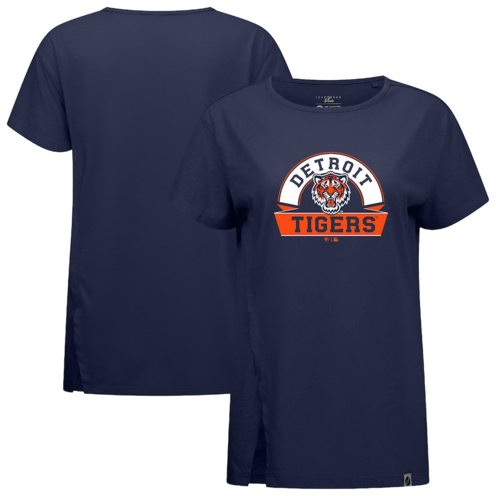 Detroit Tigers Levelwear Women's Influx Banner Arch T-Shirt - Navy