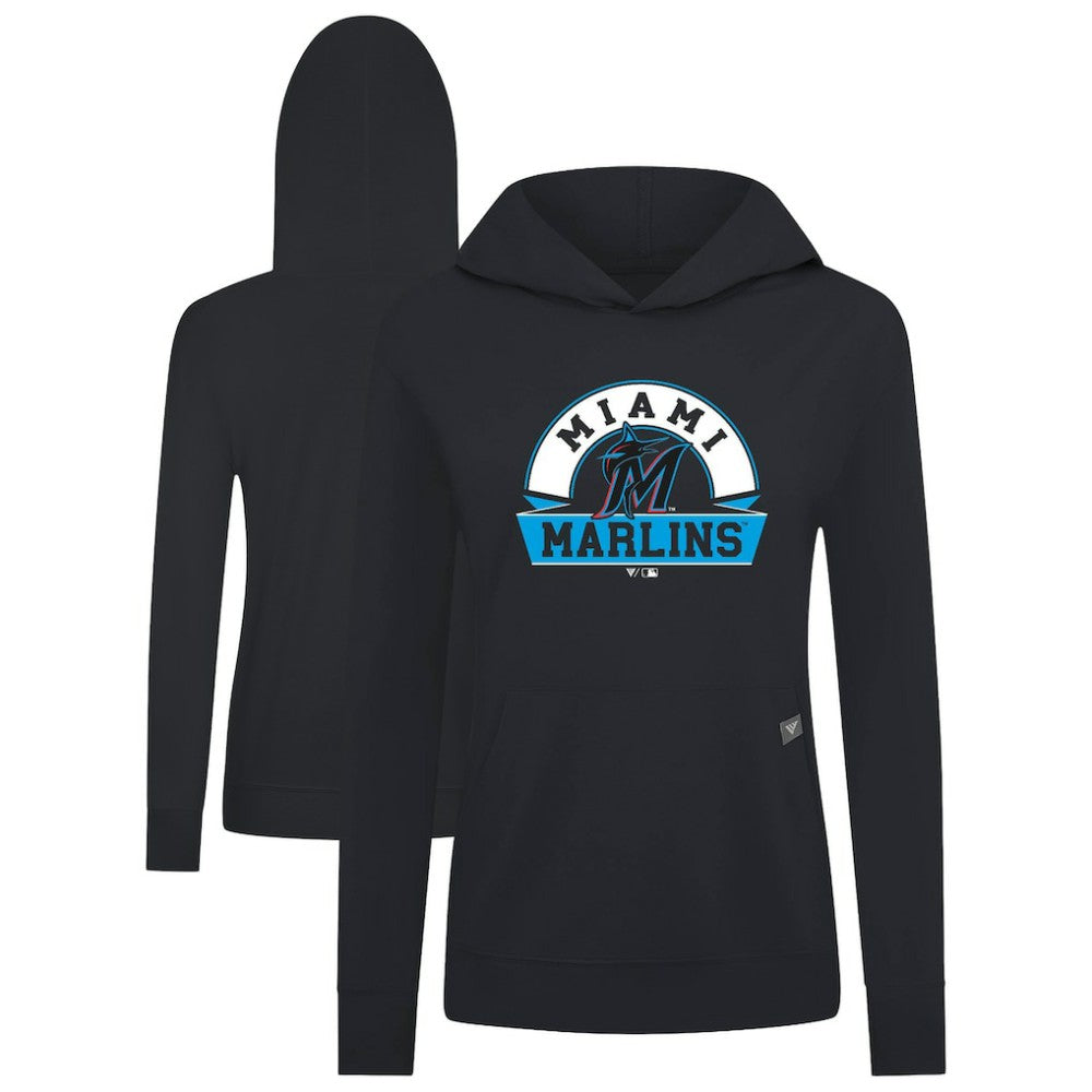Miami Marlins Levelwear Women's Relay Banner Arch Long Sleeve T-Shirt Hoodie - Black