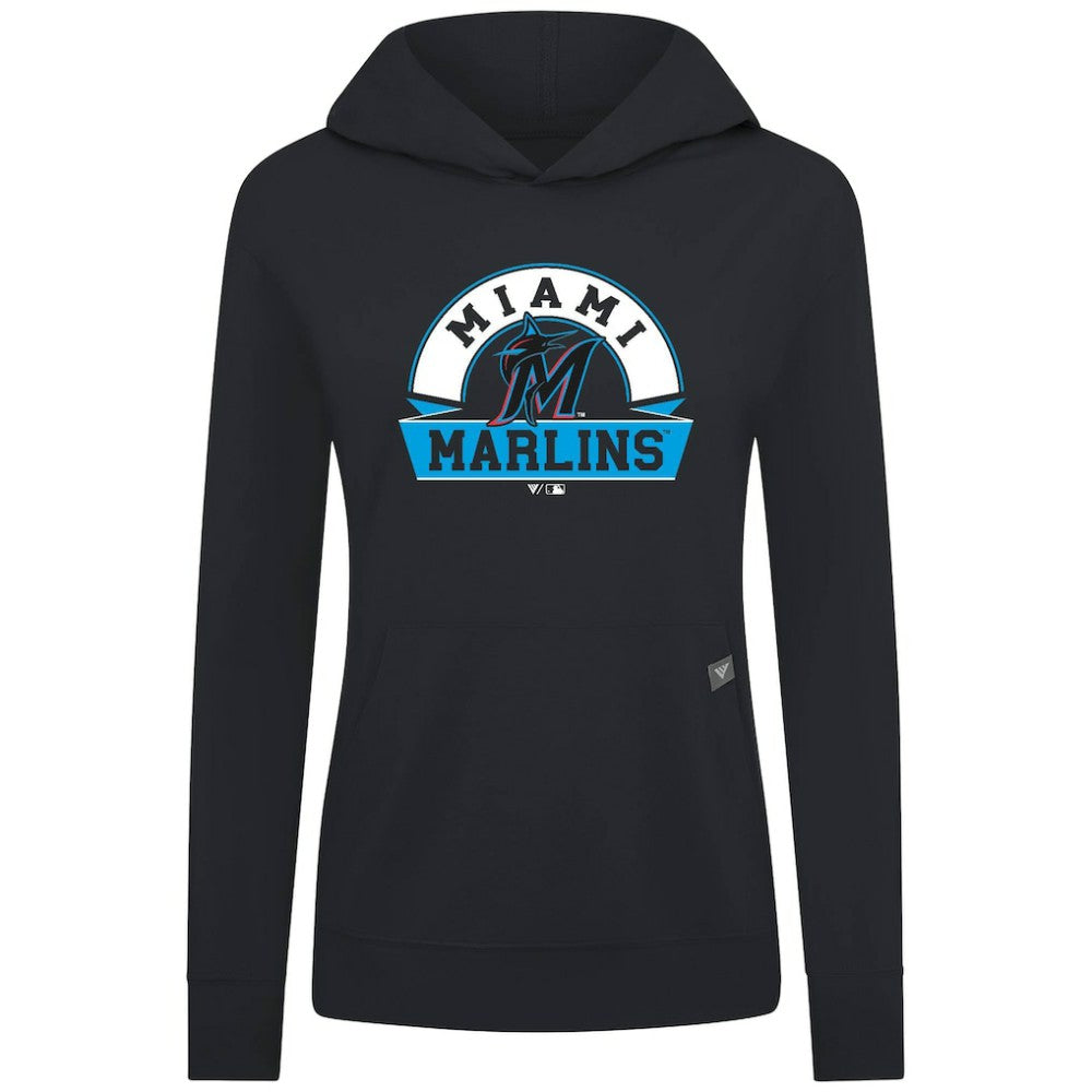 Miami Marlins Levelwear Women's Relay Banner Arch Long Sleeve T-Shirt Hoodie - Black