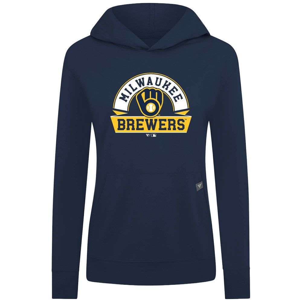 Milwaukee Brewers Levelwear Women's Relay Banner Arch Long Sleeve T-Shirt Hoodie - Navy