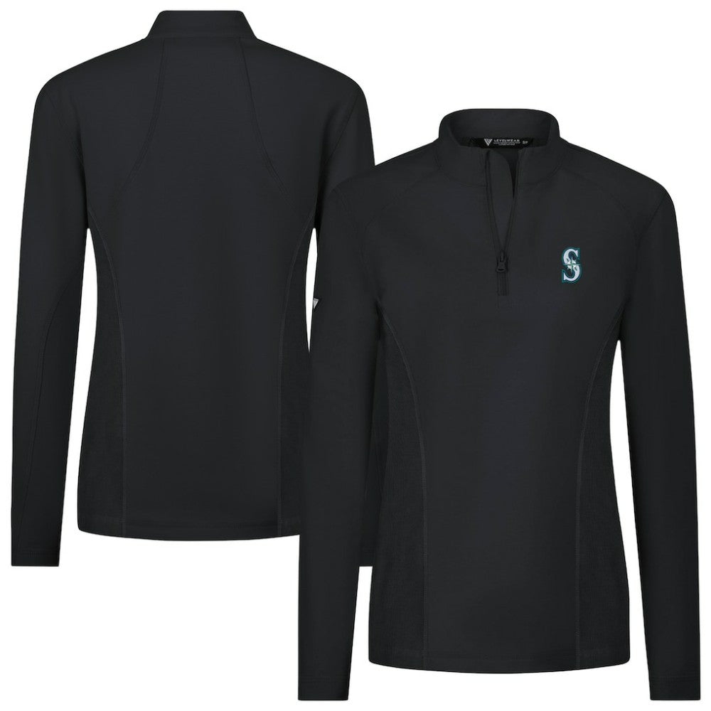 Seattle Mariners Levelwear Women's Upright Insignia 2.0 Quarter-Zip Tri-Blend Top - Black