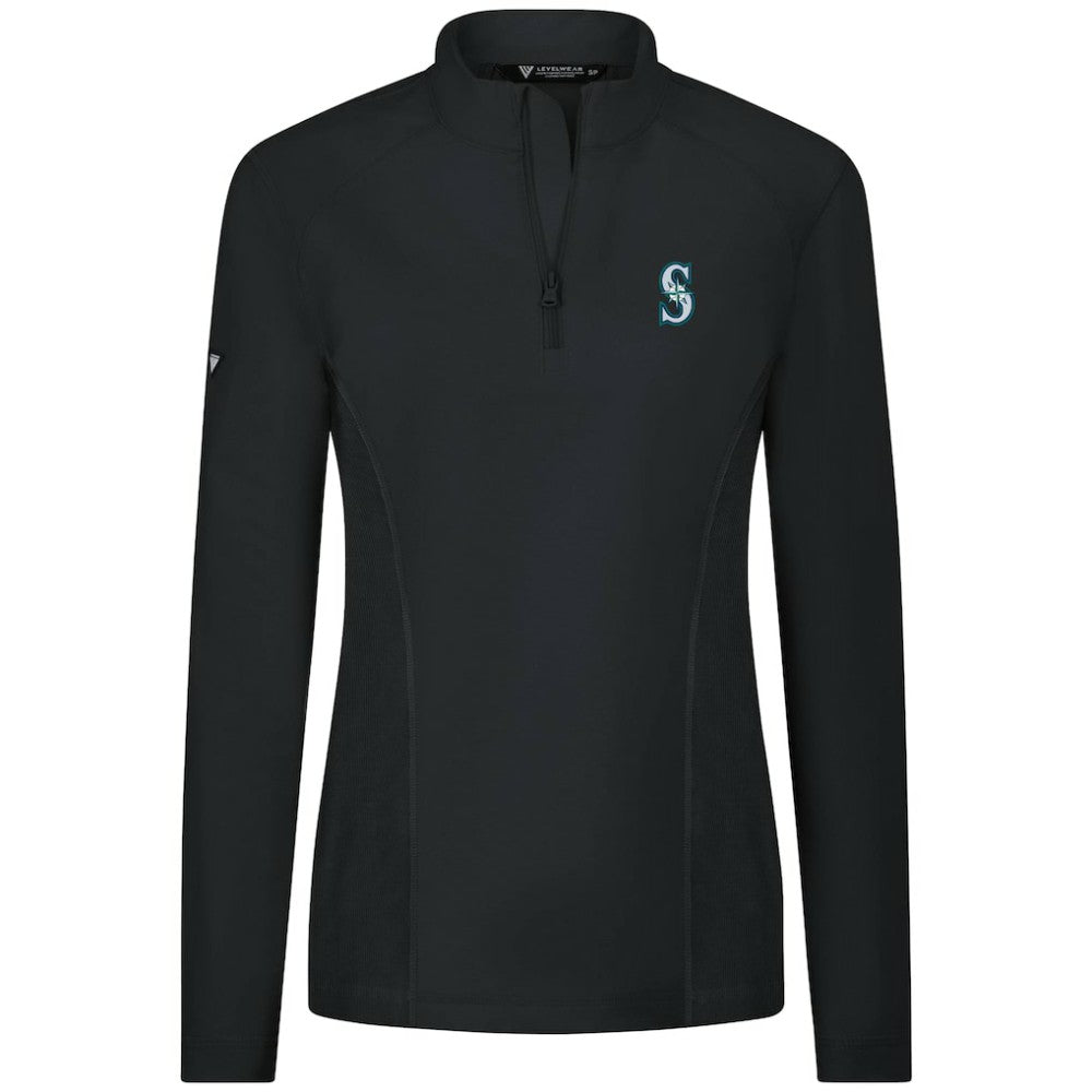 Seattle Mariners Levelwear Women's Upright Insignia 2.0 Quarter-Zip Tri-Blend Top - Black