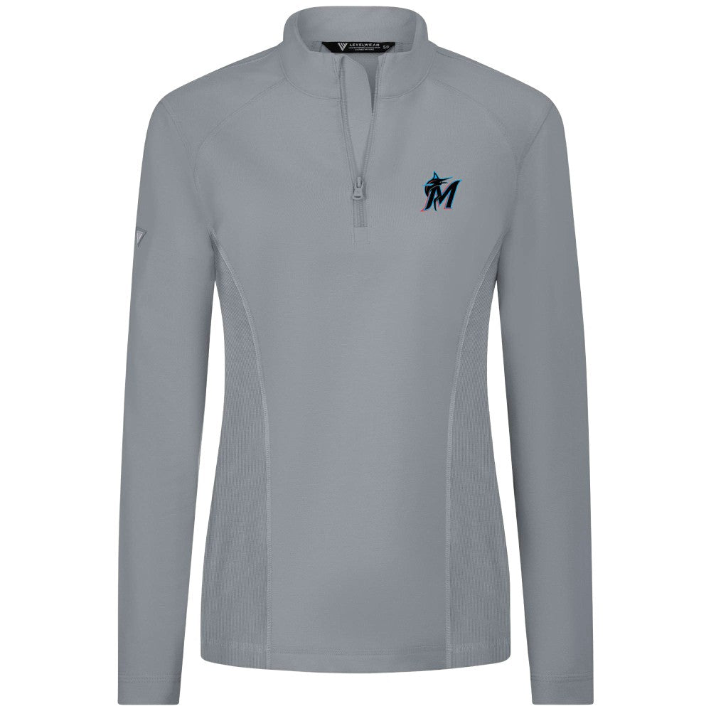 Miami Marlins Levelwear Women's Upright Insignia 2.0 Quarter-Zip Tri-Blend Top - Gray