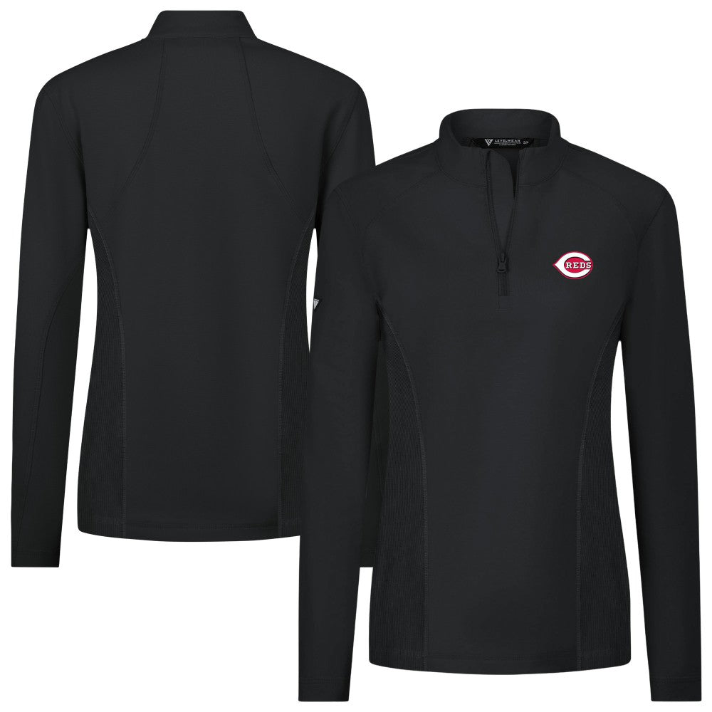 Cincinnati Reds Levelwear Women's Upright Insignia 2.0 Quarter-Zip Tri-Blend Top - Black