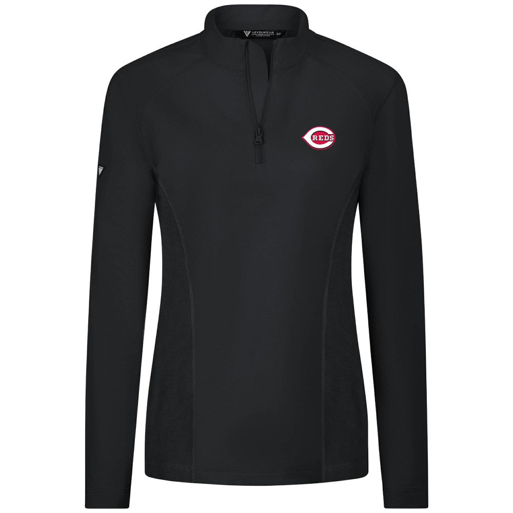 Cincinnati Reds Levelwear Women's Upright Insignia 2.0 Quarter-Zip Tri-Blend Top - Black