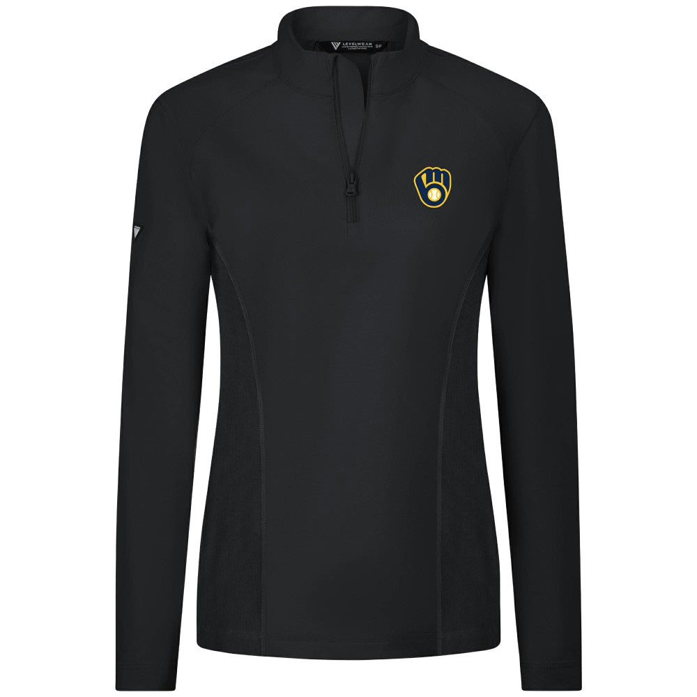Milwaukee Brewers Levelwear Women's Upright Insignia 2.0 Quarter-Zip Tri-Blend Top - Black