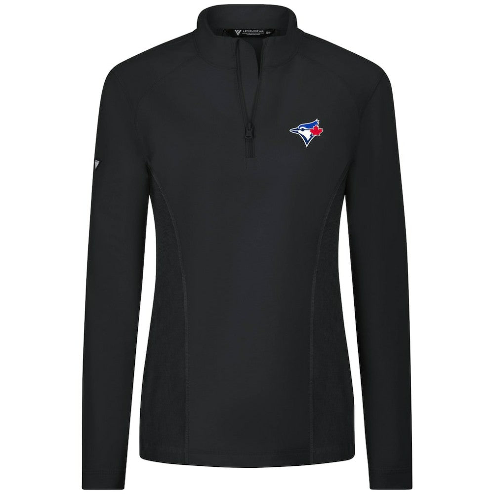 Toronto Blue Jays Levelwear Women's Upright Insignia 2.0 Quarter-Zip Tri-Blend Top - Black