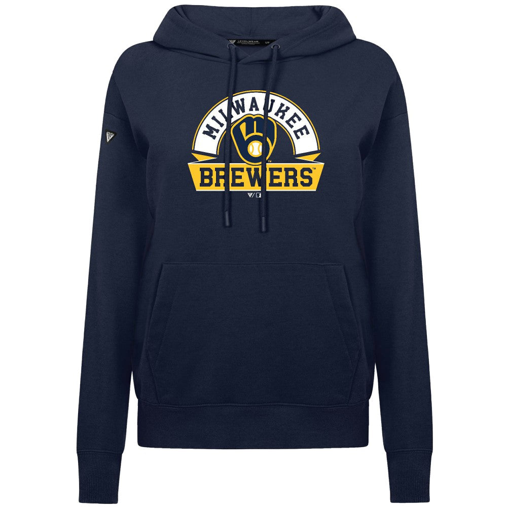 Milwaukee Brewers Levelwear Women's Adorn Banner Arch Hoodie - Navy