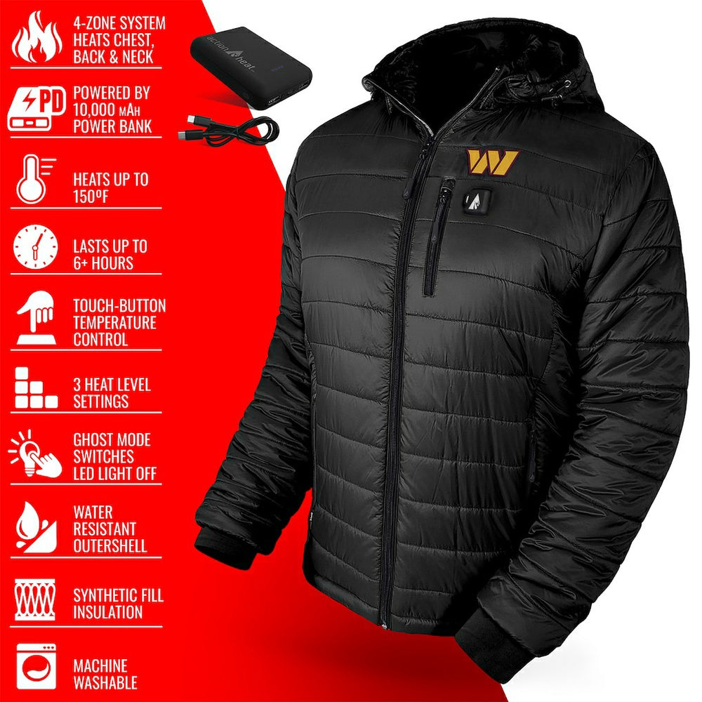 Washington Commanders ActionHeat 5V Battery Heated Full-Zip Hoodie Puffer Jacket - Black for sale