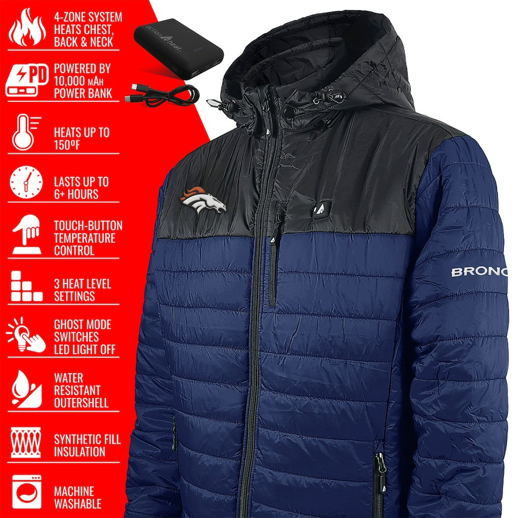 Denver Broncos ActionHeat 5V Battery Heated Colorblock Full-Zip Puffer Jacket - Black/Navy on sale