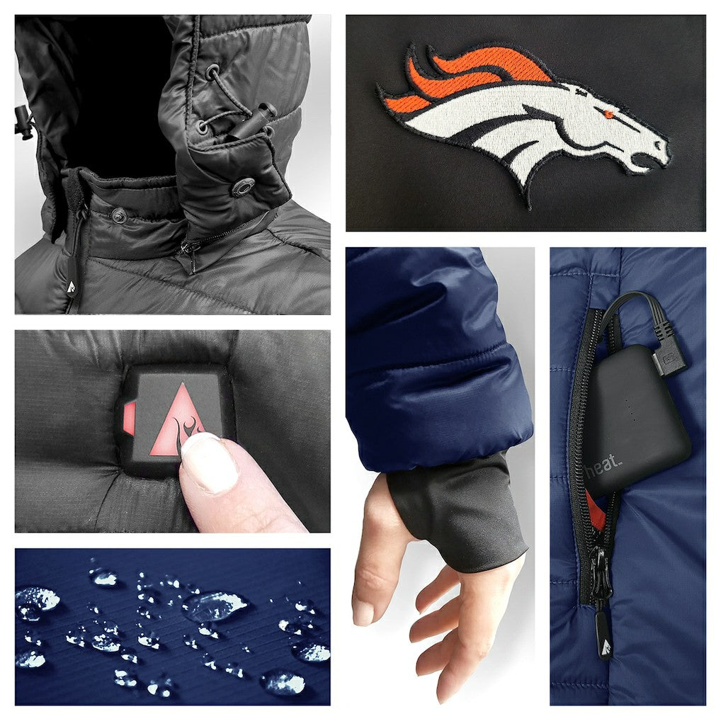 Denver Broncos ActionHeat 5V Battery Heated Colorblock Full-Zip Puffer Jacket - Black/Navy on sale