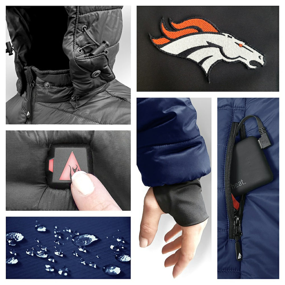 Denver Broncos ActionHeat 5V Battery Heated Colorblock Full-Zip Puffer Jacket - Black/Navy on sale