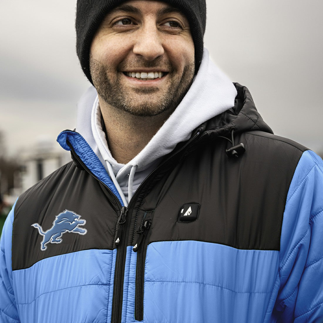 Detroit Lions ActionHeat 5V Battery Heated Colorblock Full-Zip Puffer Jacket - Black/Blue cheap