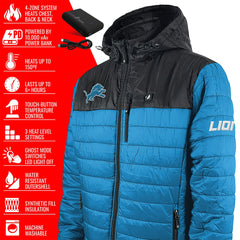 Detroit Lions ActionHeat 5V Battery Heated Colorblock Full-Zip Puffer Jacket - Black/Blue cheap