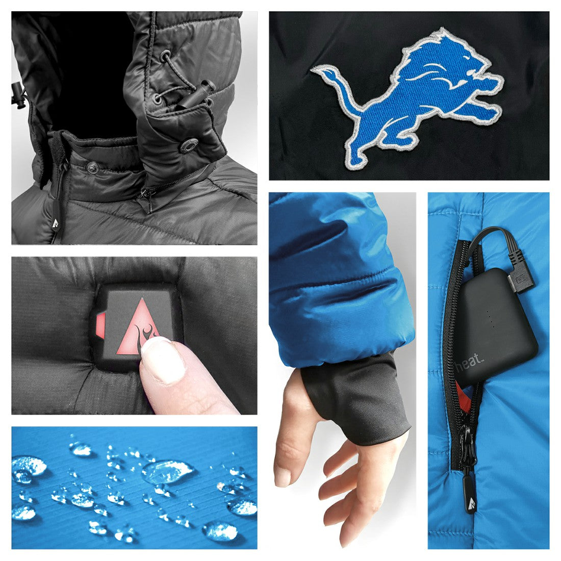 Detroit Lions ActionHeat 5V Battery Heated Colorblock Full-Zip Puffer Jacket - Black/Blue cheap