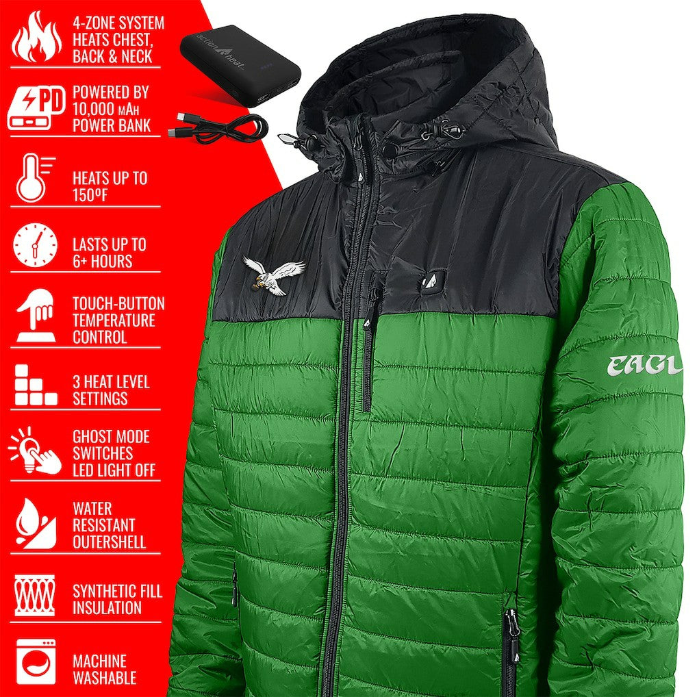 Philadelphia Eagles ActionHeat 5V Battery Heated Colorblock Full-Zip Puffer Jacket - Black/Kelly Green outlet