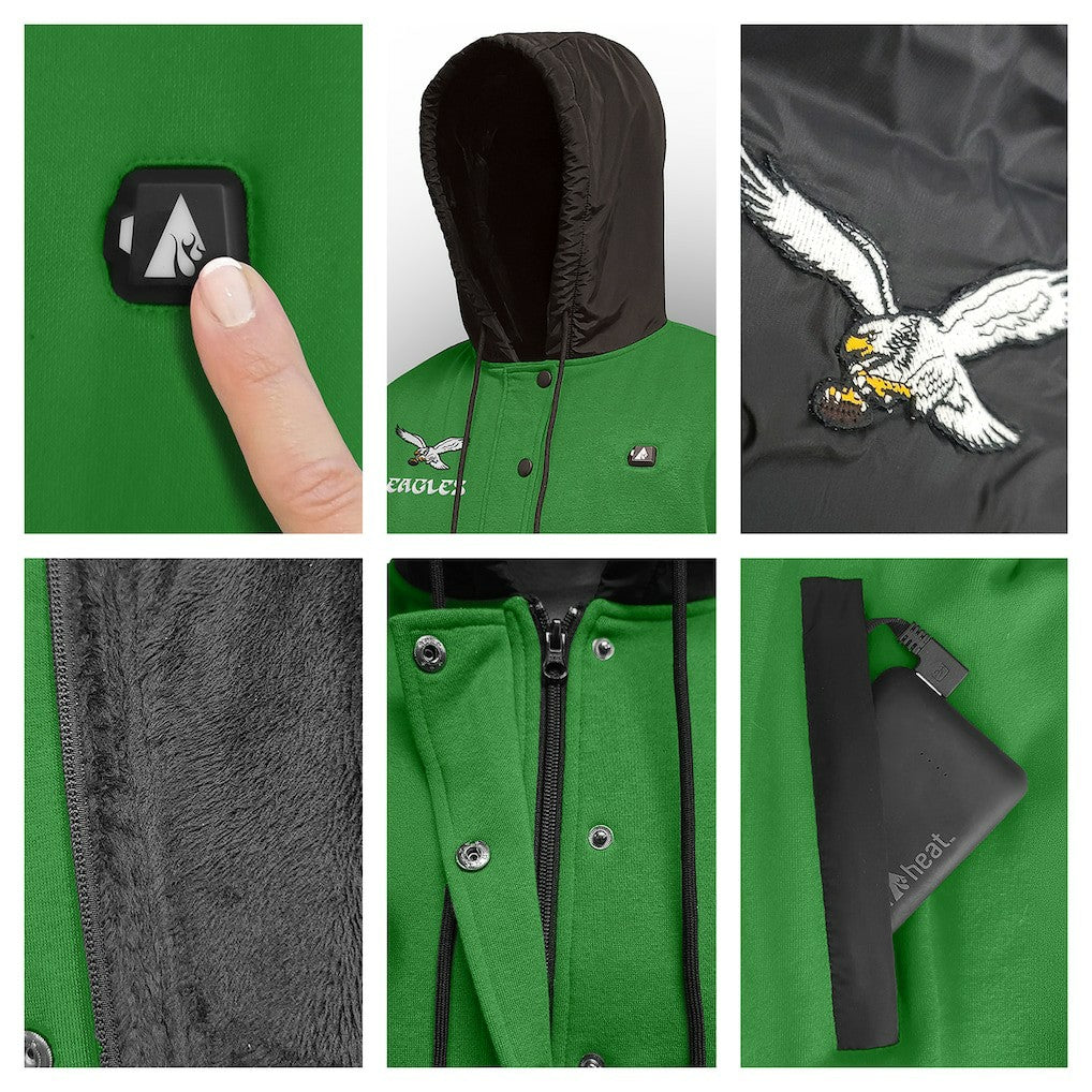 Philadelphia Eagles ActionHeat 5V Battery Heated Full-Snap Varsity Jacket - Kelly Green/Black online