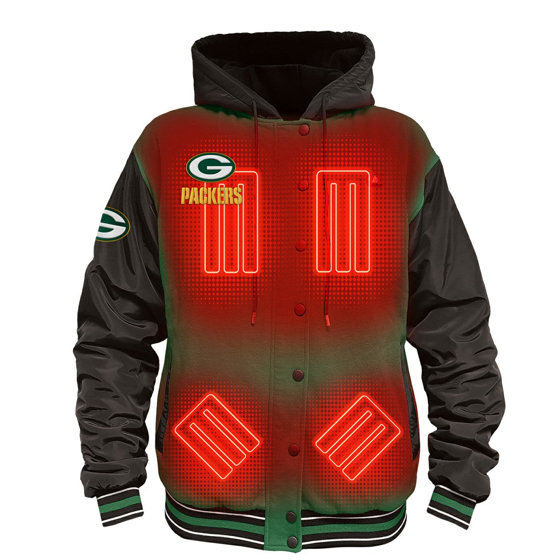Green Bay Packers ActionHeat 5V Battery Heated Full-Snap Varsity Jacket - Green/Black online