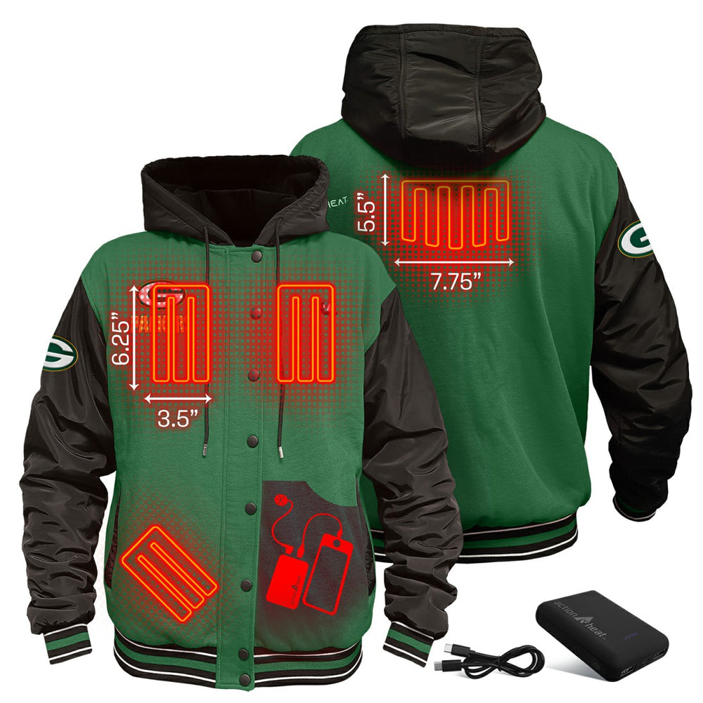 Green Bay Packers ActionHeat 5V Battery Heated Full-Snap Varsity Jacket - Green/Black online