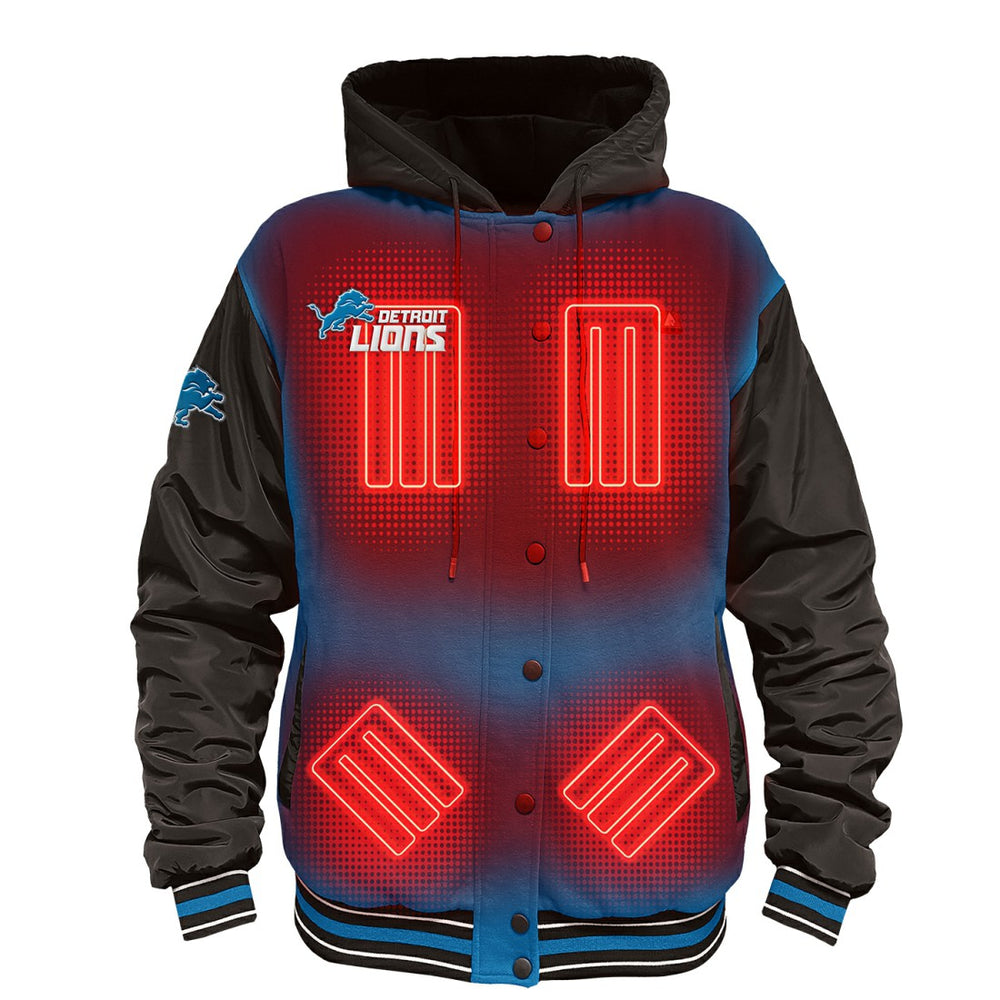 Detroit Lions ActionHeat 5V Battery Heated Full-Snap Varsity Jacket - Blue/Black for sale