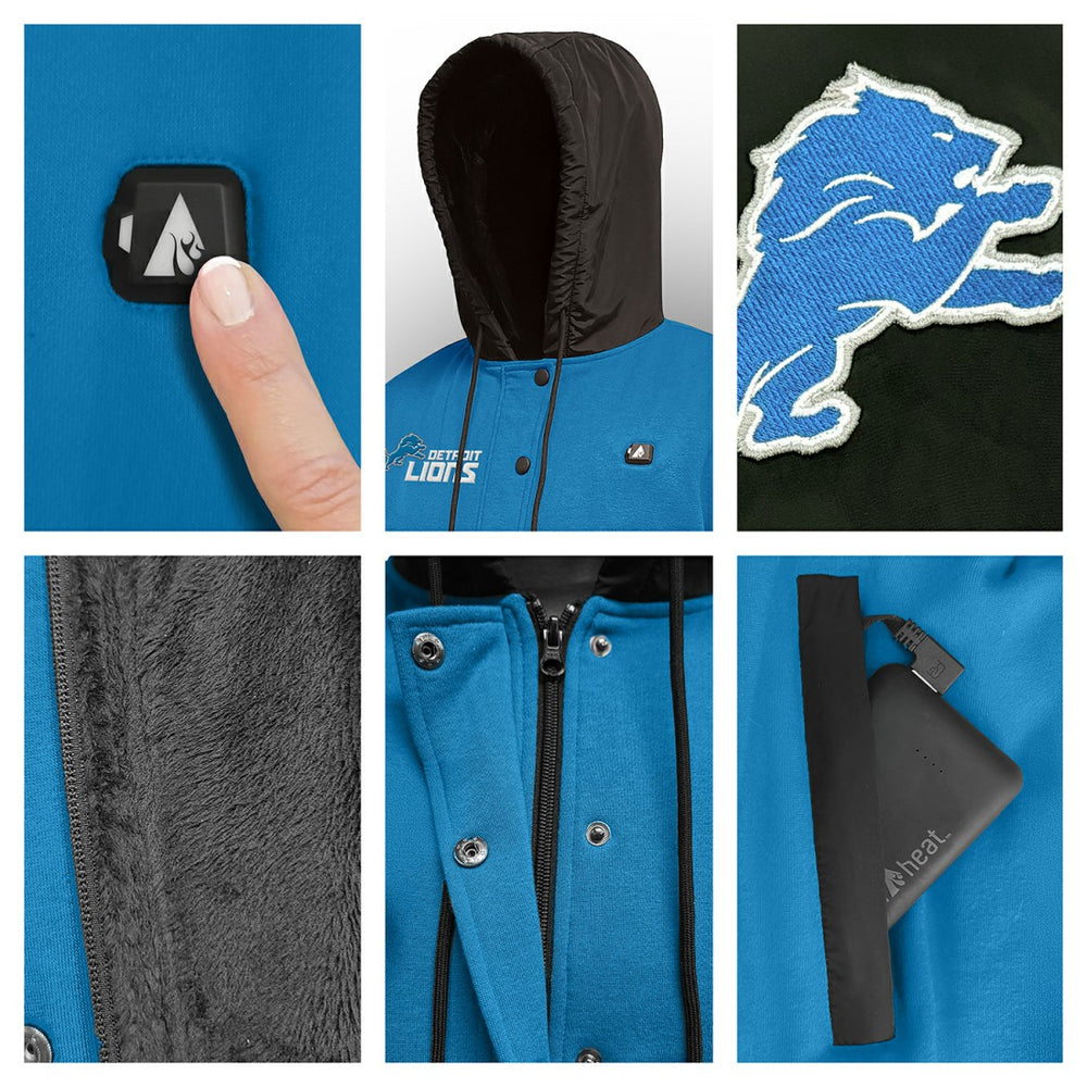 Detroit Lions ActionHeat 5V Battery Heated Full-Snap Varsity Jacket - Blue/Black for sale