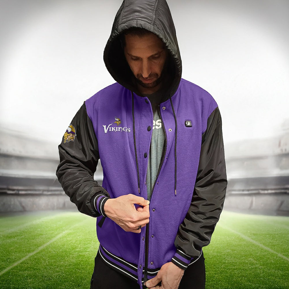 Minnesota Vikings ActionHeat 5V Battery Heated Full-Snap Varsity Jacket - Purple/Black sale