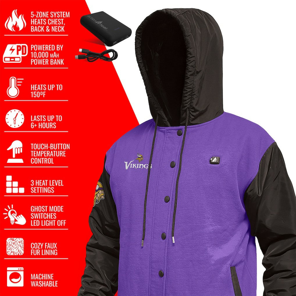 Minnesota Vikings ActionHeat 5V Battery Heated Full-Snap Varsity Jacket - Purple/Black sale