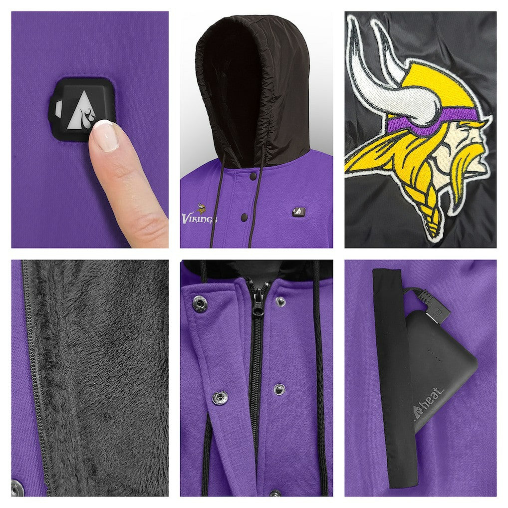 Minnesota Vikings ActionHeat 5V Battery Heated Full-Snap Varsity Jacket - Purple/Black sale