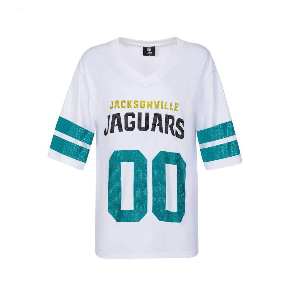 Jacksonville Jaguars Cuce Women's Rhinestone V-Neck Tunic - White discount