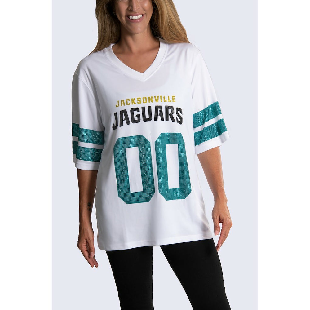 Jacksonville Jaguars Cuce Women's Rhinestone V-Neck Tunic - White discount