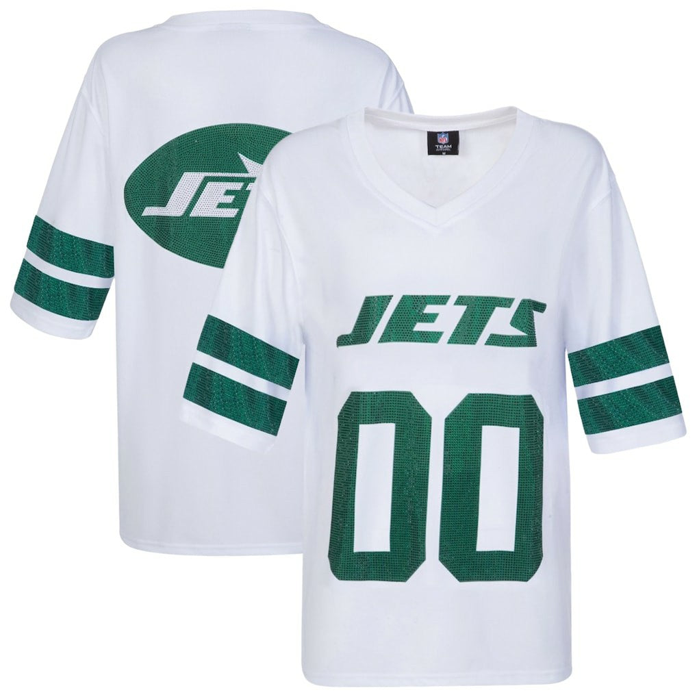New York Jets Cuce Women's Rhinestone V-Neck Tunic - White cheap