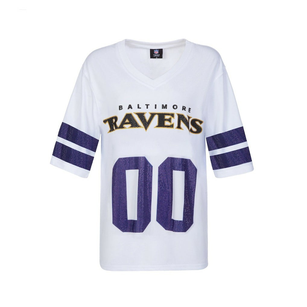 Baltimore Ravens Cuce Women's Rhinestone V-Neck Tunic - White sale