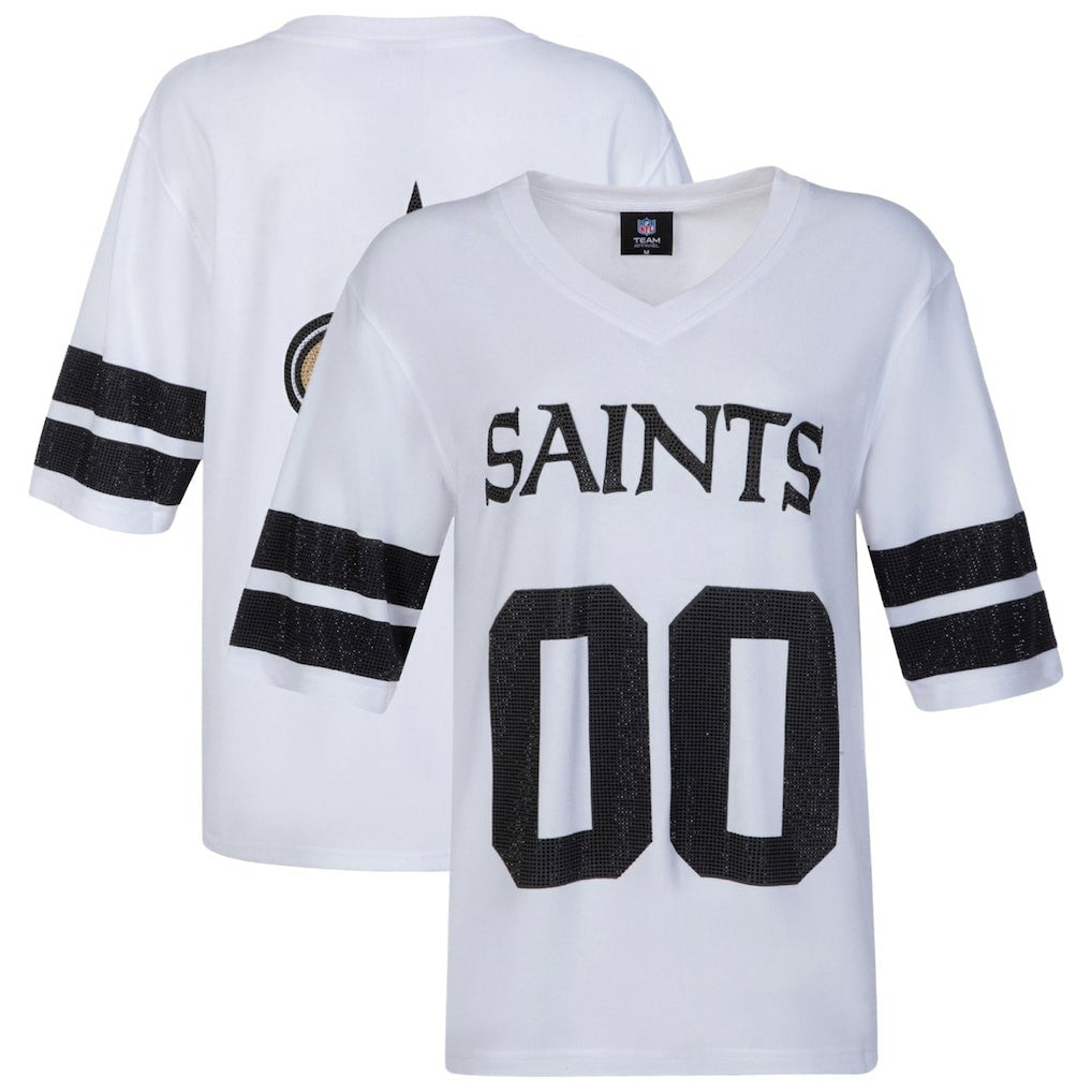 New Orleans Saints Cuce Women's Rhinestone V-Neck Tunic - White sale