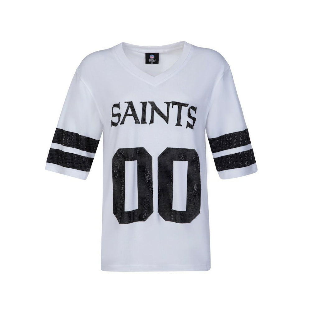 New Orleans Saints Cuce Women's Rhinestone V-Neck Tunic - White sale