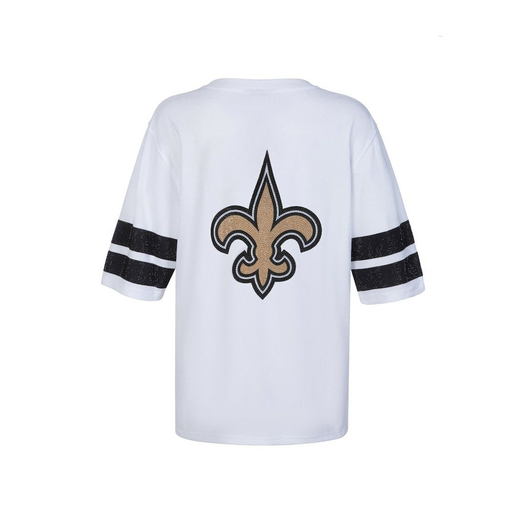 New Orleans Saints Cuce Women's Rhinestone V-Neck Tunic - White sale