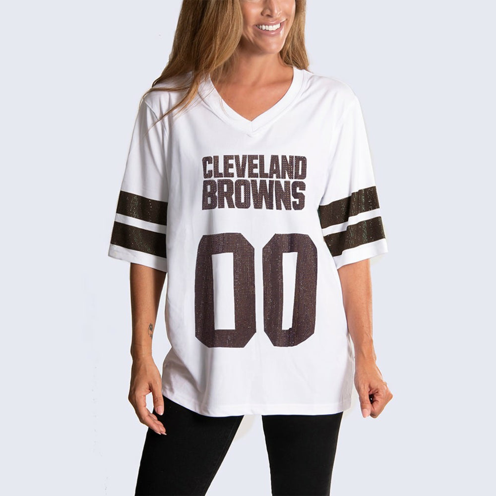 Cleveland Browns Cuce Women's Rhinestone V-Neck Tunic - White online