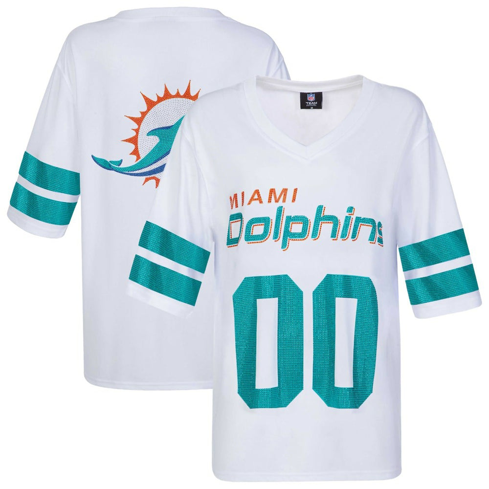 Miami Dolphins Cuce Women's Rhinestone V-Neck Tunic - White on sale