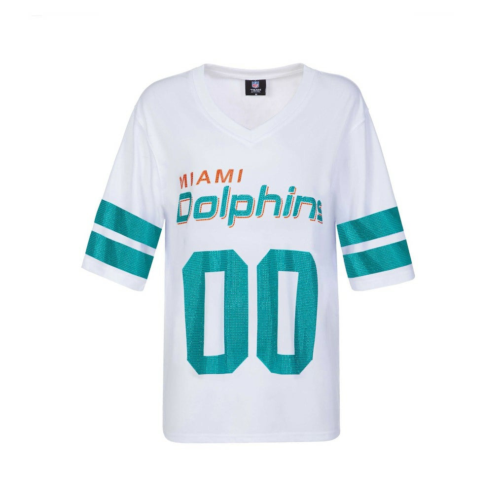 Miami Dolphins Cuce Women's Rhinestone V-Neck Tunic - White on sale