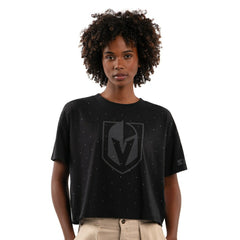 Vegas Golden Knights Starter Women's Rhinestone Sprinkle Boxy Cropped T-Shirt Black
