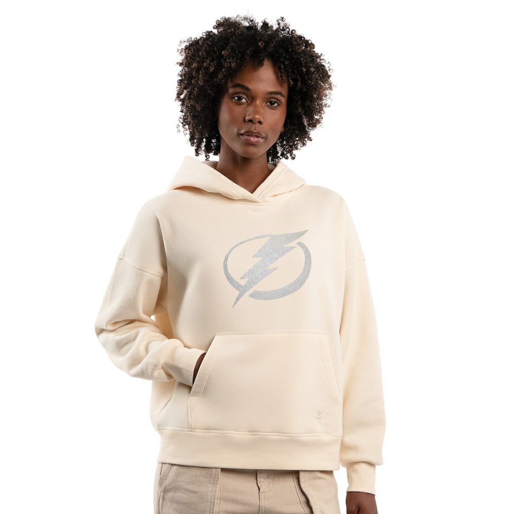 Tampa Bay Lightning Starter Women's Rhinestone Relaxed Hoodie Cream