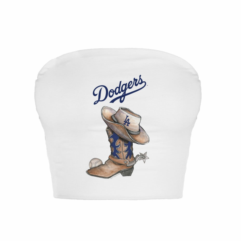 Los Angeles Dodgers Tiny Turnip Women's Cowboy Boot Crop Tube Top - White