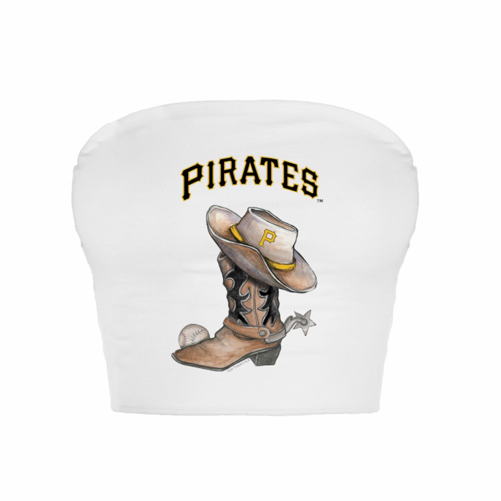 Pittsburgh Pirates Tiny Turnip Women's Cowboy Boot Crop Tube Top - White