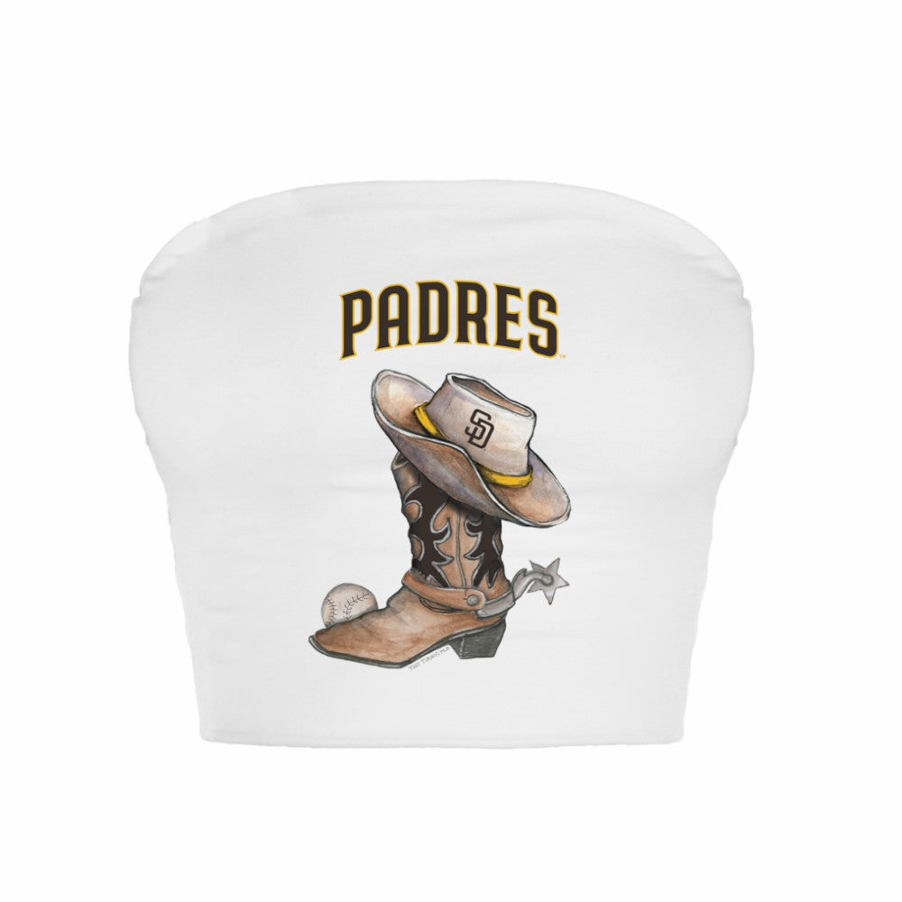 San Diego Padres Tiny Turnip Women's Cowboy Boot Crop Tube Top - White